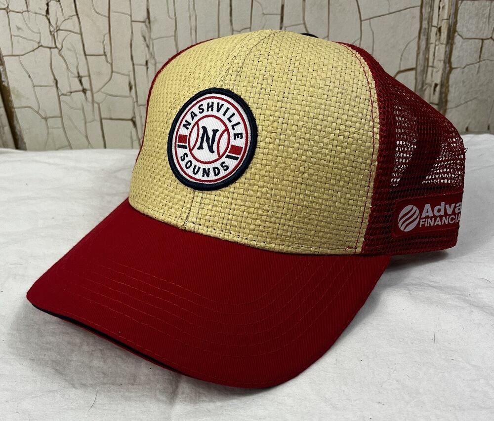 Nashville Sounds MiLB Baseball Trucker Hat Red Tan Straw Mesh Snapback Cap